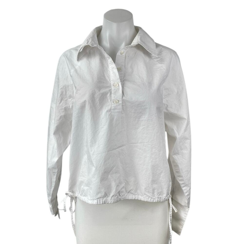 Hudson Women's White Long Sleeve Henley Button Collar Tie Hem Shirt Top Size S